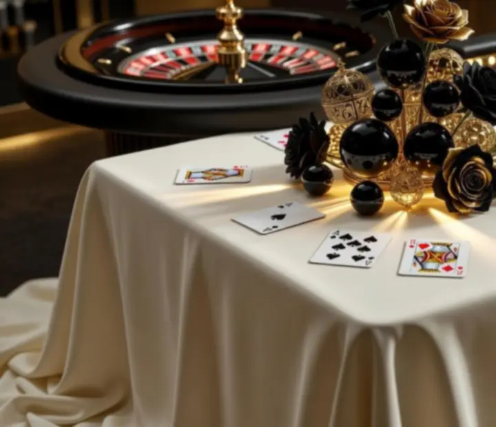 Immersive casino-themed décor with luxury gaming tables and lighting
