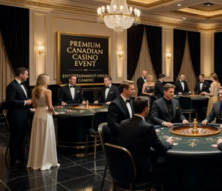 Casino-themed corporate event setup with poker and roulette tables hosted by Callvoroo Events