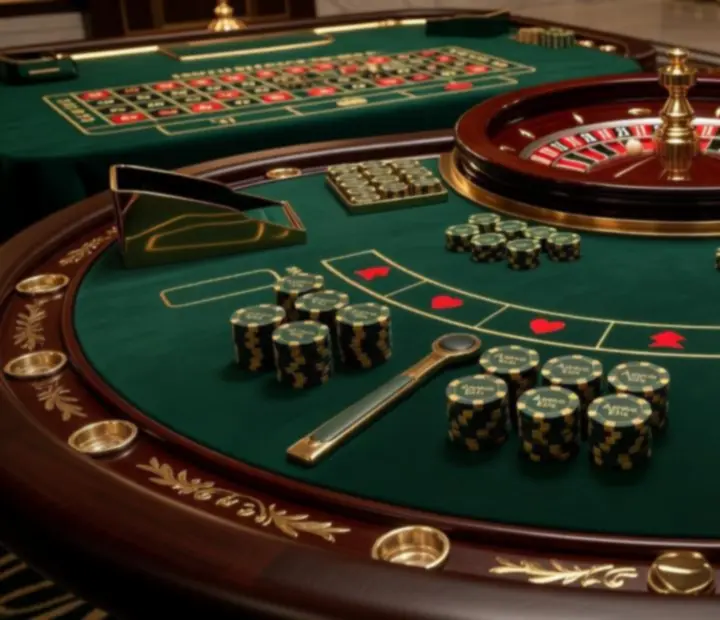 Professional casino tables and accessories prepared for an event